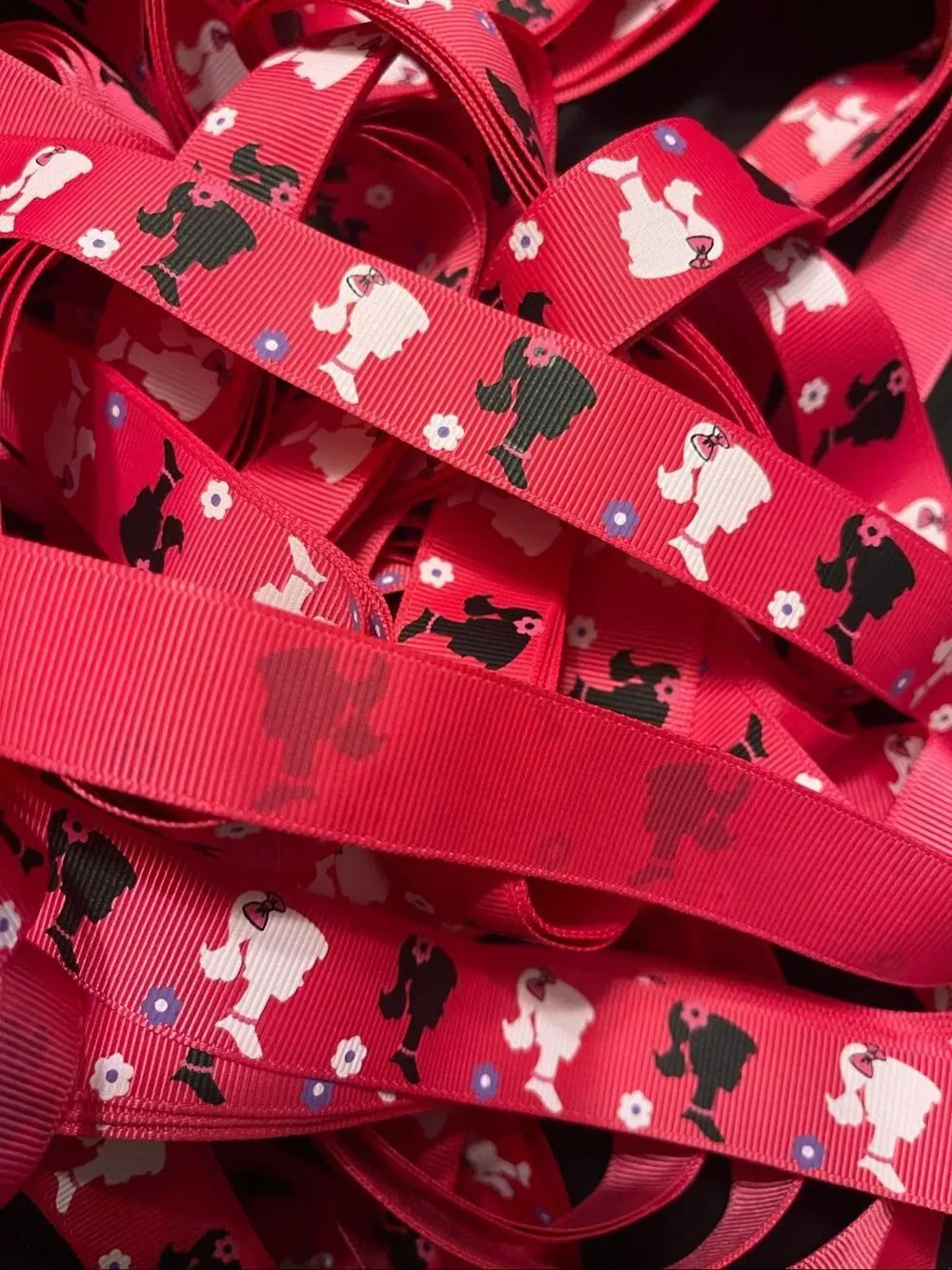 7/8” printed grosgrain Ribbon NEW 5 yards Barbie silhouette flowers floral girl